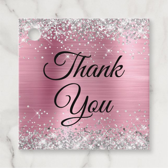 Silver Glitzer Light Pink Foil Vielen Dank Geschenkanhänger (Vorderseite)