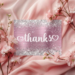 Silver Glitzer Light Pink Hearts Sweet 16 Danke Postkarte