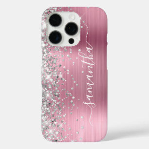 Silver Glitzer Light Pink Metallic Girly Signature iPhone 16 Pro Hülle