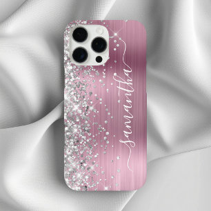 Silver Glitzer Light Pink Metallic Girly Signature iPhone 16 Pro Max Hülle