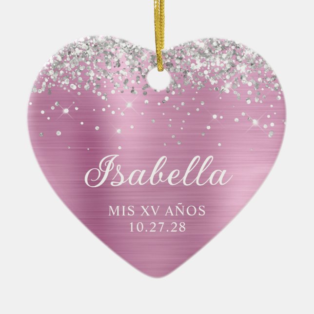 Silver Glitzer Light Rose Pink Mis XV Anos Foto Keramik Ornament (Vorne)
