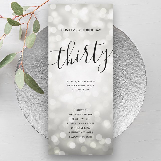 Silver Glitzer Lights 30. Geburtstagsprogramme Einladung (Silver Glitter Lights 30th Birthday Programs )