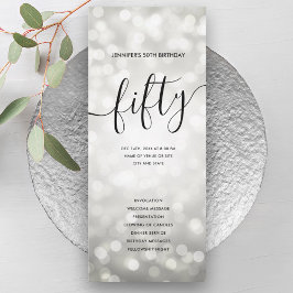 Silver Glitzer Lights 50. Geburtstagsprogramme Einladung