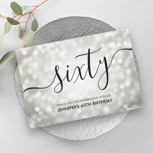 Silver Glitzer Lights 60. Geburtstag Vielen Dank Dankeskarte (Silver Glitter Lights 60th Birthday Thank You)