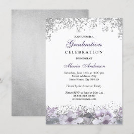 Silver Glitzer Lila Blumenstuhlgruppe Einladung