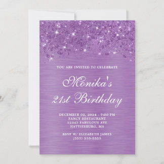 Silver Glitzer Lila Bold 21. Geburtstag Invitati Einladung