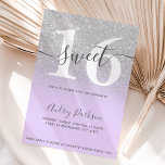 Silver Glitzer lila lilac ombre mädchen Sweet 16 Einladung<br><div class="desc">Silver Glitzer Pastel lila Lavendel-Schrift Kalligraphie Typografie süße 16 Geburtstagsfeier Einladung .Perfekt für ein modernes elegantes 16 . Geburtstag Party.</div>