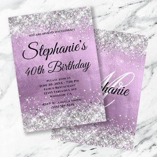 Silver Glitzer Lilac Foil Extravagant Monogramm Einladung