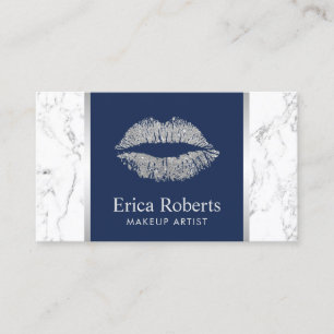 Silver Glitzer Lips Navy Blue Elegante Marmor Visitenkarte