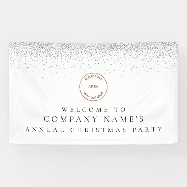 Silver Glitzer Logo Willkommen Weihnachten Party Banner (Horizontal)
