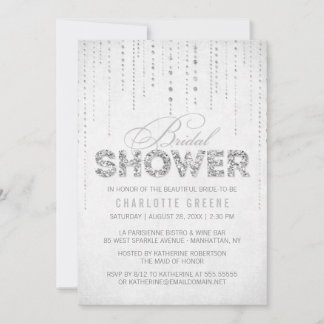 Silver Glitzer Look Bridal Dusche Einladung