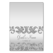 Silver Glitzer Look Custom Wedding Escort Cards