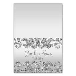 Silver Glitzer Look Custom Wedding Escort Cards Tischnummer