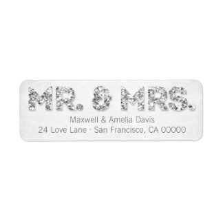 Silver Glitzer Look Mr. & Mrs Labels