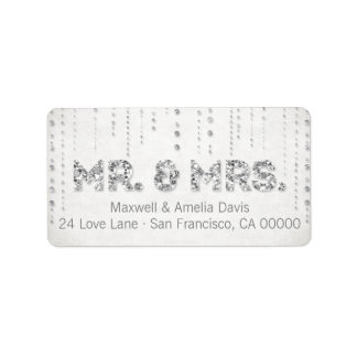 Silver Glitzer Look Mr. & Mrs Labels Adressaufkleber
