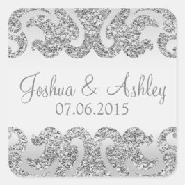 Silver Glitzer Look Wedding Quadratischer Aufkleber