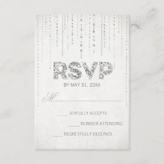 Silver Glitzer Look Wedding RSVP Card Karte