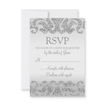 Silver Glitzer Look Wedding RSVP Cards