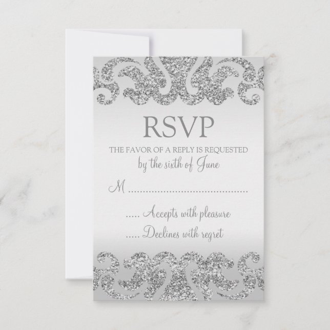Silver Glitzer Look Wedding RSVP Cards