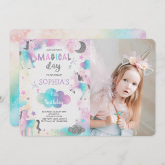 Silver Glitzer Magical Unicorn Geburtstagsfeier Fo Einladung