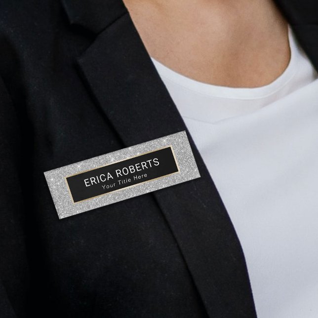 Silver Glitzer Makeup Artist Friseur Salon Modern Namenschild (Von Creator hochgeladen)