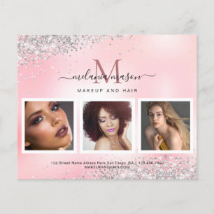 Silver Glitzer Makeup Artist Salon Foto Pink Flyer