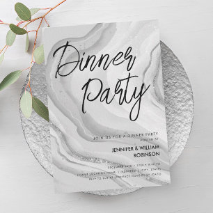 Silver Glitzer Marbella Script Dinner Party Einladung