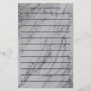 Silver Glitzer Marble Glam Trendy Modern Briefpapier