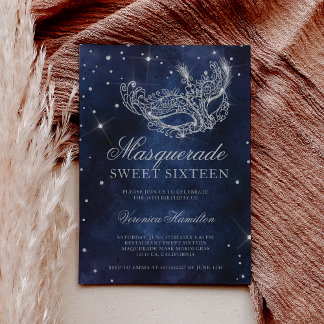 Silver Glitzer Masquerade Maske blau Sweet 16 Einladung