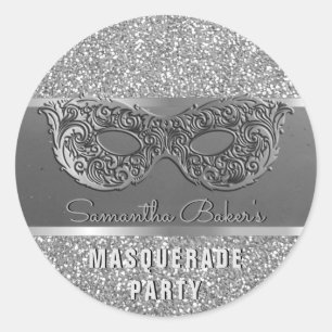 Silver Glitzer Masquerade Party Glam Geburtstag Runder Aufkleber