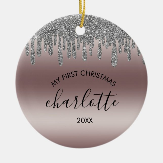 Silver Glitzer Meine erste Weihnachtsfeier Keramik Keramik Ornament (Vorne)