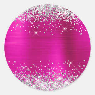 Silver Glitzer Metallic Hot Pink Blank Runder Aufkleber