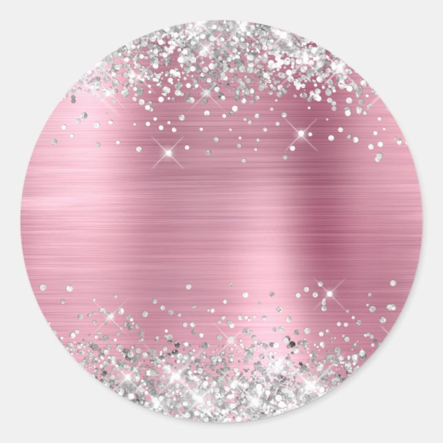 Silver Glitzer Metallic Light Pink Blank Runder Aufkleber (Vorderseite)