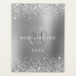 Silver Glitzer Metallic Monogram 2023 Boss Lady Planer