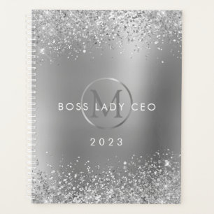 Silver Glitzer Metallic Monogram 2023 Boss Lady Planer