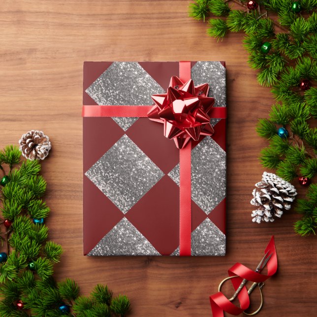 Silver Glitzer Metallic Red Abstrakt Chic Geschenkpapier (Feiertagsgeschenk)