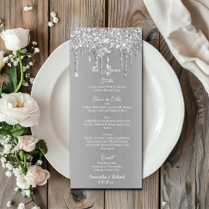 Silver Glitzer Metallic Shine 4x9" Hochzeitsmenü Menükarte