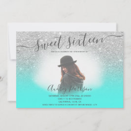 Silver Glitzer Minze grün schick Sweet 16 Foto Einladung
