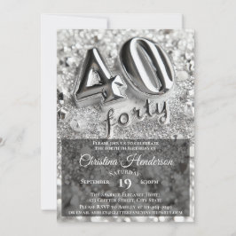 Silver Glitzer Mirror Elegant 40. Geburtstag Party Einladung