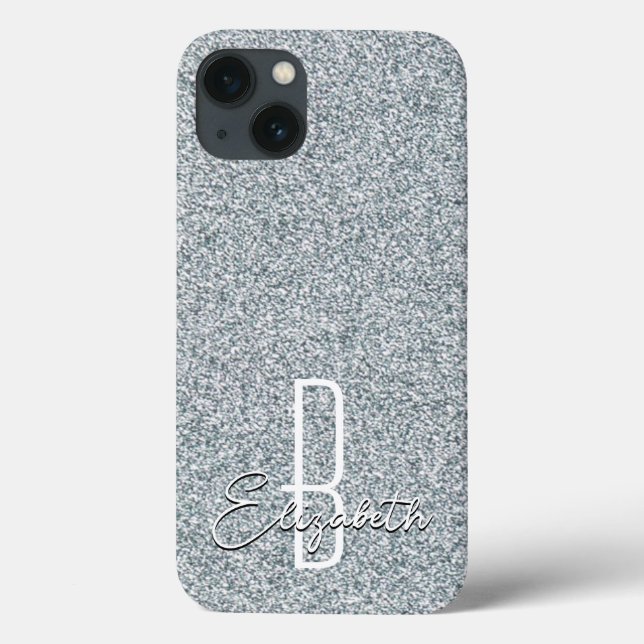 Silver Glitzer Monogram Case-Mate iPhone Hülle (Rückseite)