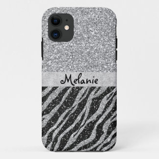 Silver Glitzer Monogram Custom iPhone Case