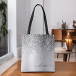 Silver Glitzer Monogram Name Luxury Girl<br><div class="desc">Silber Imitate sparkle und Dripping Glitzer Metallic Edelstahl Foil Elegant Monogram Book Bag. Diese Büchertasche kann auf Ihren Vor- und Vornamen angepasst werden und als Geschenk für Weihnachten,  Geburtstag,  Brautparty oder Hochzeit.</div>