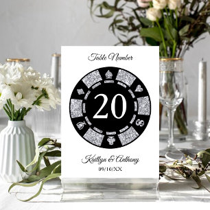 Silver Glitzer Monogram Poker Chip Casino Hochzeit Einladung