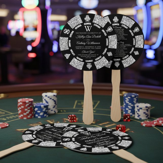 Silver Glitzer Monogram Poker Chip Casino Hochzeit Fächer (Von Creator hochgeladen)