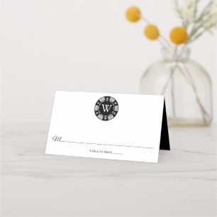 Silver Glitzer Monogram Poker Chip Casino Hochzeit Platzkarte