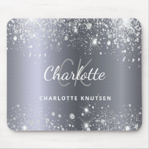 Silver Glitzer Monogramm Initituals Name glamourös Mousepad