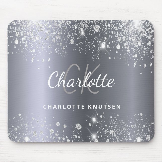 Silver Glitzer Monogramm Initituals Name glamourös Mousepad (Vorne)