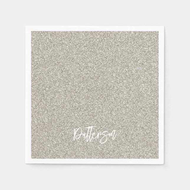 Silver Glitzer NAME Elegant Chic New Years Napkins Serviette (Vorderseite)