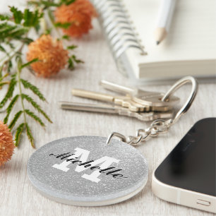 Silver Glitzer Name Monogram Schlüsselanhänger Ges
