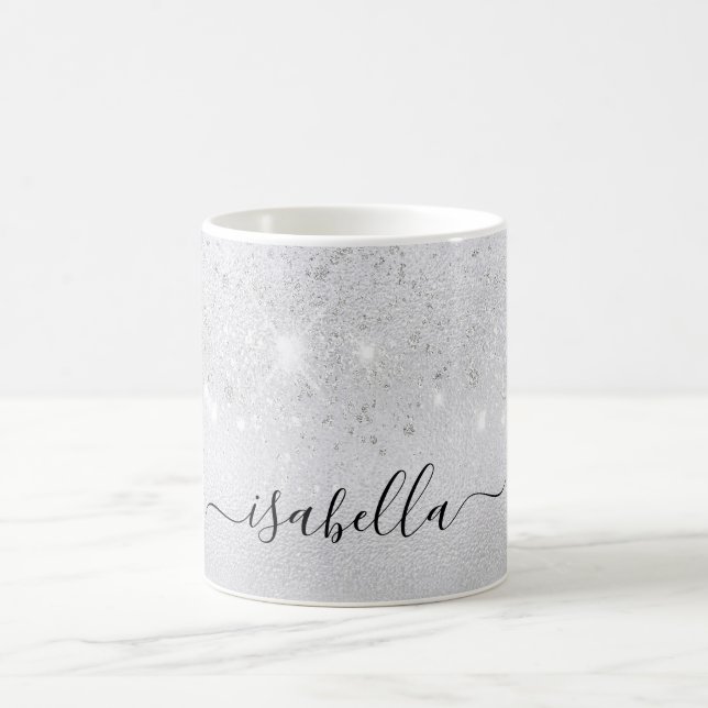 Silver Glitzer Namensskript glamourös Kaffeetasse (Mittel)